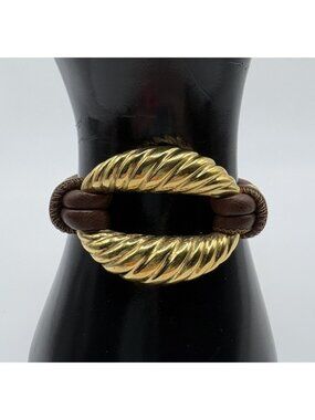 Milor Italy Bronze Gold Tone Brown Tan Leather Bracelet